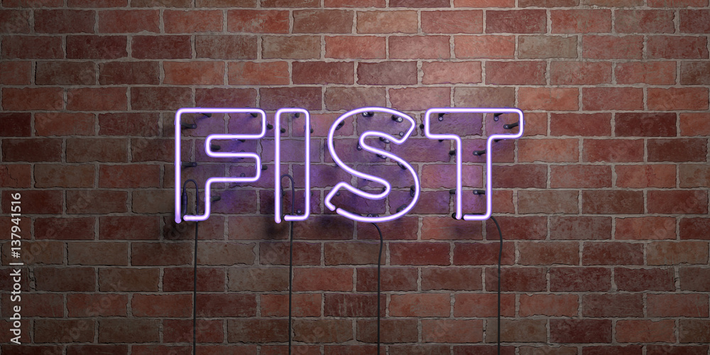 Fototapeta premium FIST - fluorescent Neon tube Sign on brickwork - Front view - 3D rendered royalty free stock picture. Can be used for online banner ads and direct mailers..