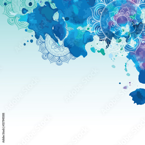 Watercolor background in blue colors.