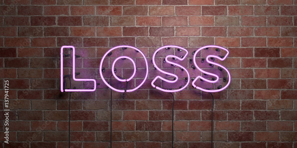 Obraz premium LOSS - fluorescent Neon tube Sign on brickwork - Front view - 3D rendered royalty free stock picture. Can be used for online banner ads and direct mailers..