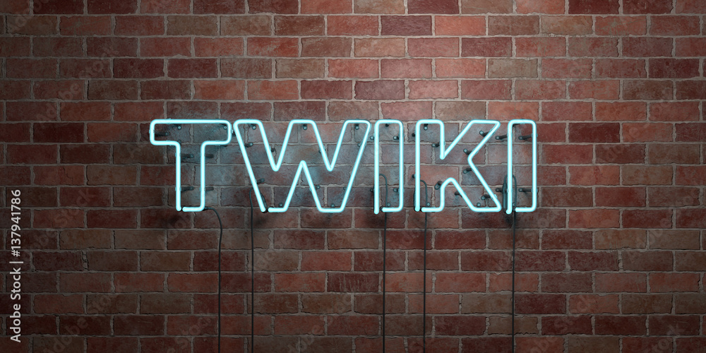 Obraz premium TWIKI - fluorescent Neon tube Sign on brickwork - Front view - 3D rendered royalty free stock picture. Can be used for online banner ads and direct mailers..
