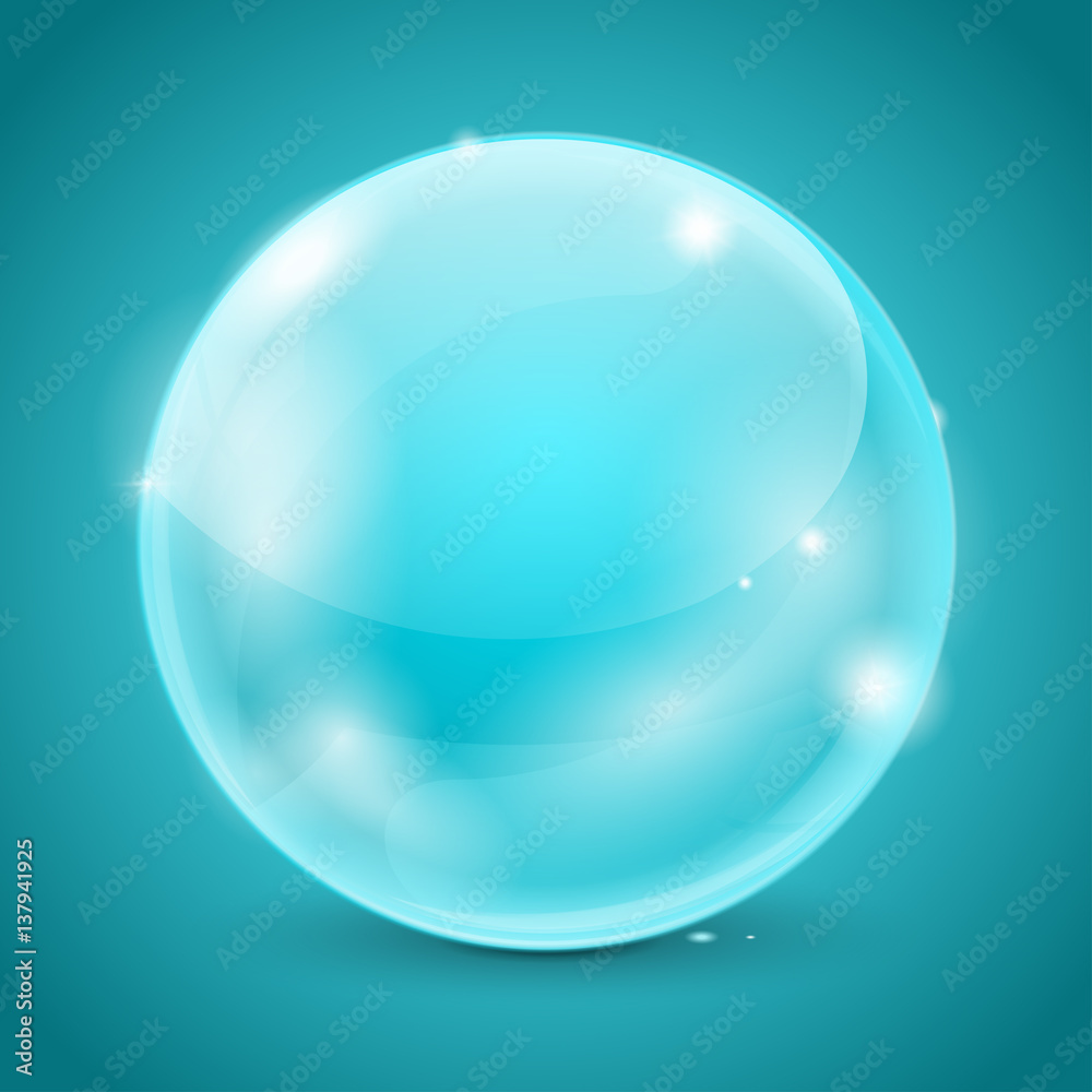 Blue glass ball. Shiny 3d sphere
