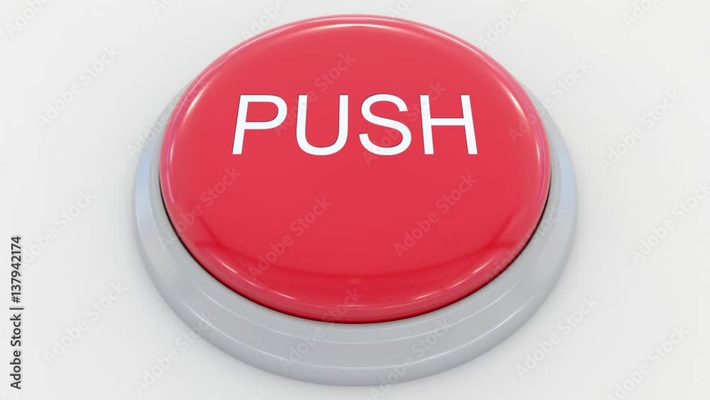 Pushing big red button with push inscription. Conceptual 4K clip Pushing big red button with push inscription. Conceptual 4K clip