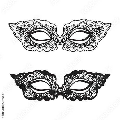 Black carnival mask on the white background. Beautiful lace mask. Vector illustration