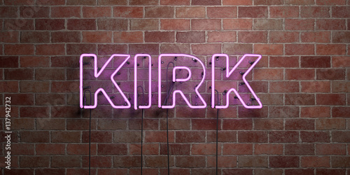 Canvas Print KIRK - fluorescent Neon tube Sign on brickwork - Front view - 3D rendered royalty free stock picture