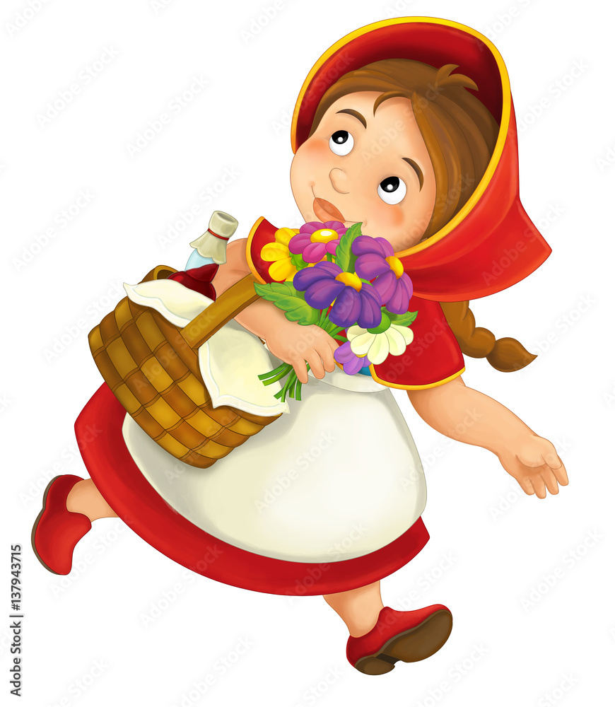cartoon little girl with lunch basket running illustration for children cartoon little girl with lunch basket running illustration for children