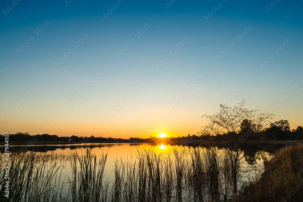 sunset on the lake landscape