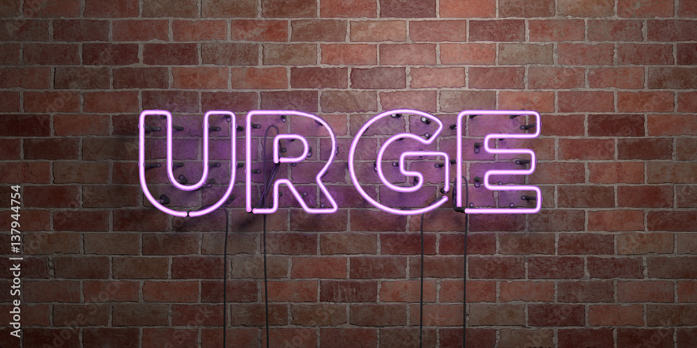Obraz premium URGE - fluorescent Neon tube Sign on brickwork - Front view - 3D rendered royalty free stock picture. Can be used for online banner ads and direct mailers..