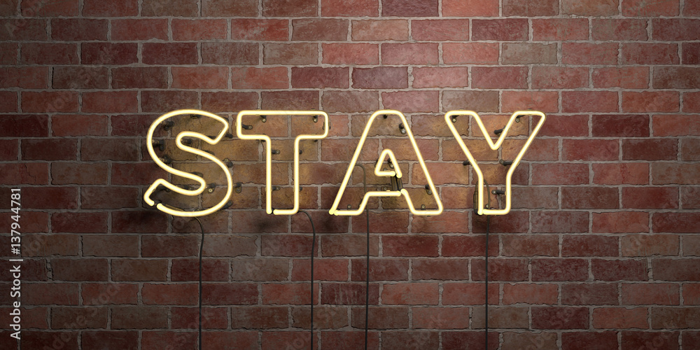 Obraz premium STAY - fluorescent Neon tube Sign on brickwork - Front view - 3D rendered royalty free stock picture. Can be used for online banner ads and direct mailers..