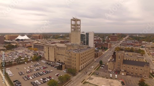 Pontiac Aerial v6 Flying low over downtown area panning.