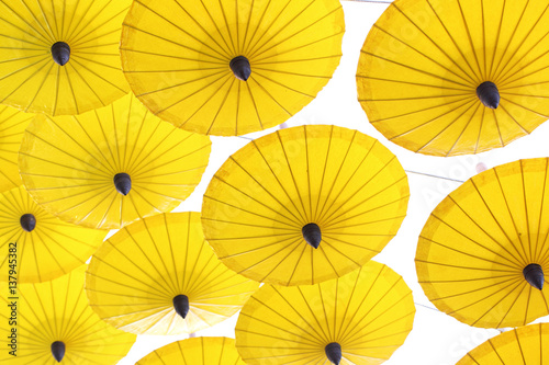 Yellow Umbrella pattern on white background
