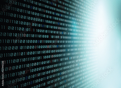 Vector binary code background with blue light.