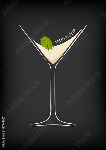 A glass of vermouth on a black background