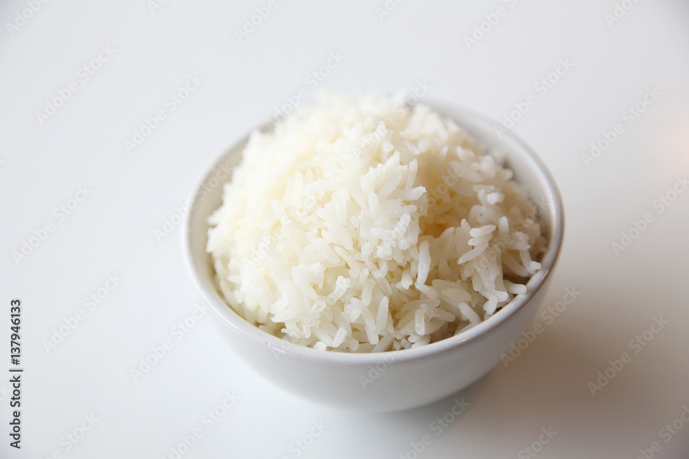 Cooked rice in bowl isolated in white background Cooked rice in bowl isolated in white background