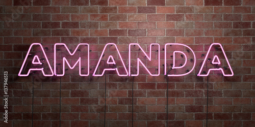 AMANDA - fluorescent Neon tube Sign on brickwork - Front view - 3D rendered royalty free stock picture. Can be used for online banner ads and direct mailers.. photo