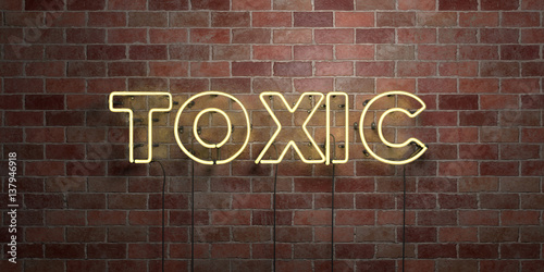 TOXIC - fluorescent Neon tube Sign on brickwork - Front view - 3D rendered royalty free stock picture. Can be used for online banner ads and direct mailers.. © Chris Titze Imaging
