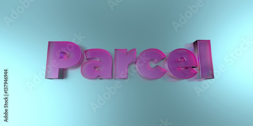 Parcel - colorful glass text on vibrant background - 3D rendered royalty free stock image.