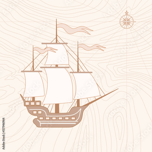 Illustration of sailing ship in retro style
