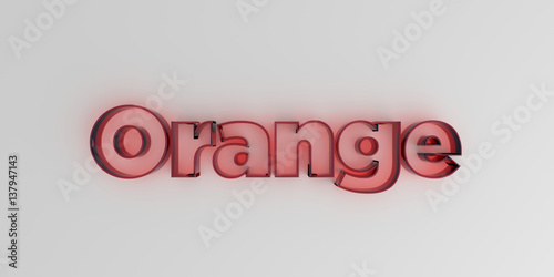 Orange - Red glass text on white background - 3D rendered royalty free stock image.