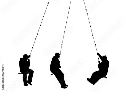 Set with a man on the bungee. Swing on a long rope. Vector illustration 