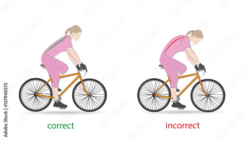 Obraz premium correct and incorrect posture for cycling. vector illustration.