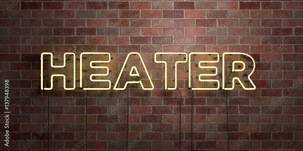 Obraz premium HEATER - fluorescent Neon tube Sign on brickwork - Front view - 3D rendered royalty free stock picture. Can be used for online banner ads and direct mailers..