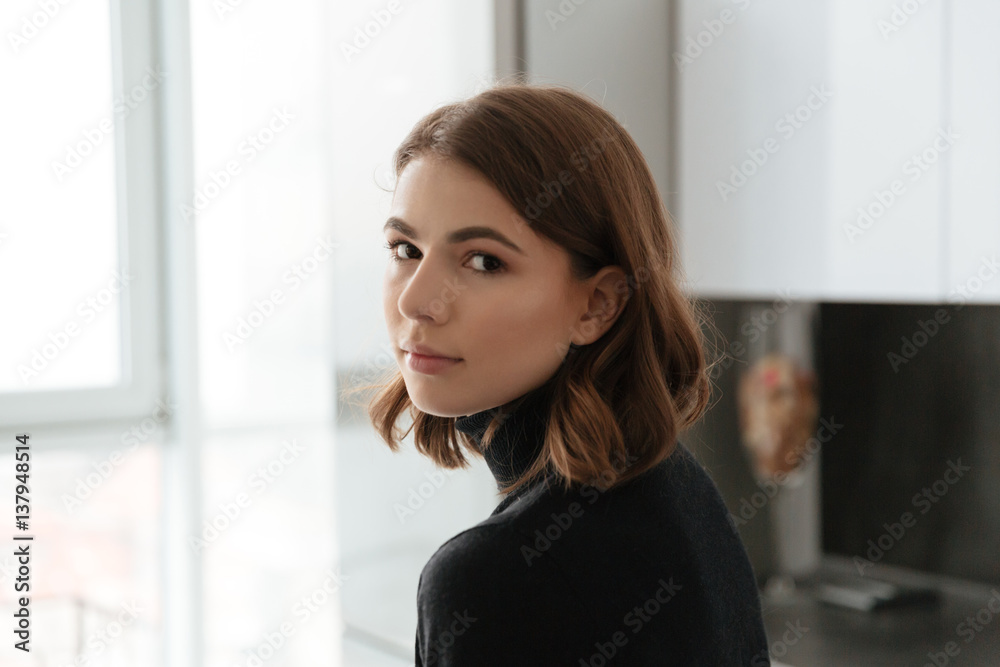 Incredible lady standing at kitchen. Incredible lady standing at kitchen.