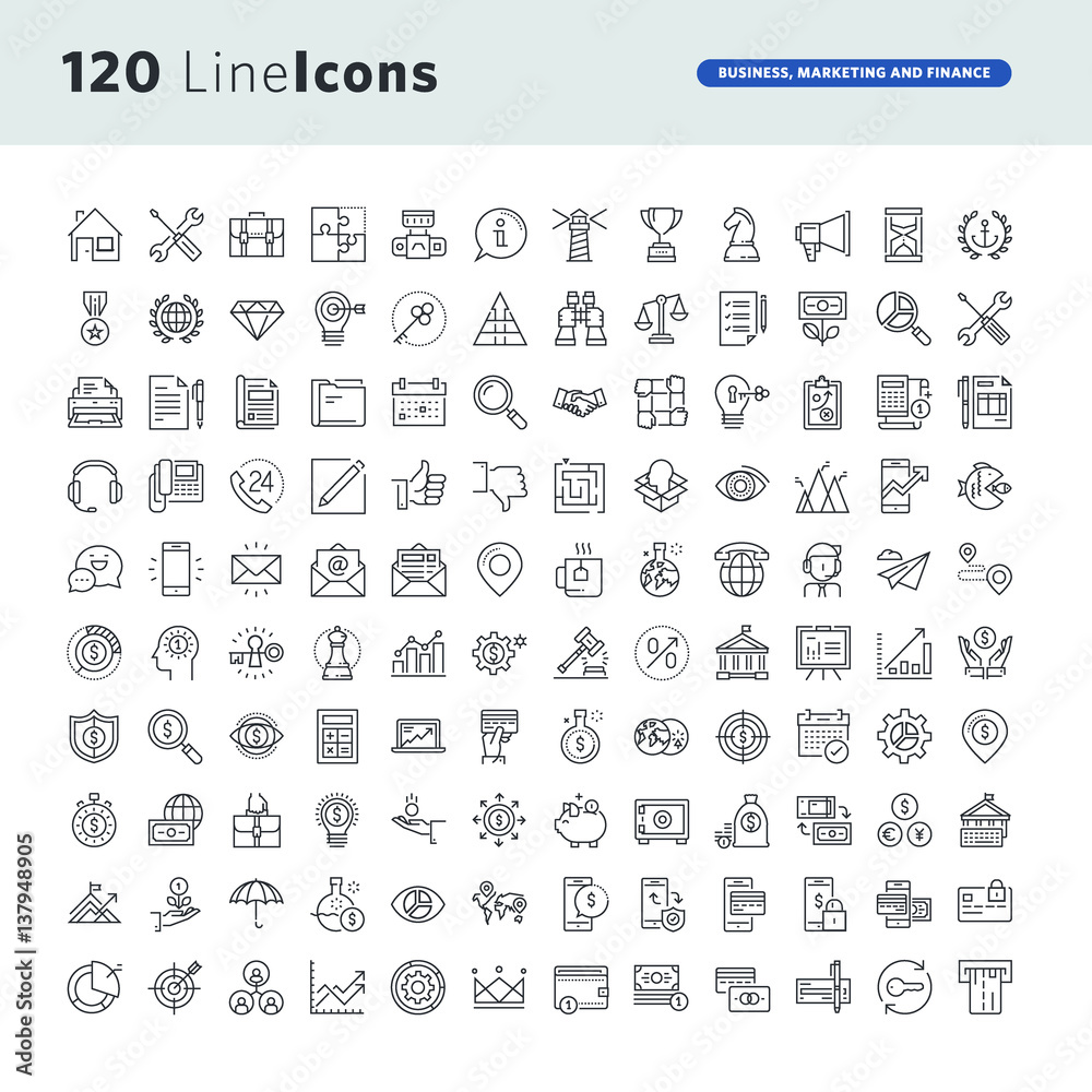 Set of premium concept icons for business, marketing and finance. Thin line vector icons for website design and development, app development, business and marketing presentation and print material.