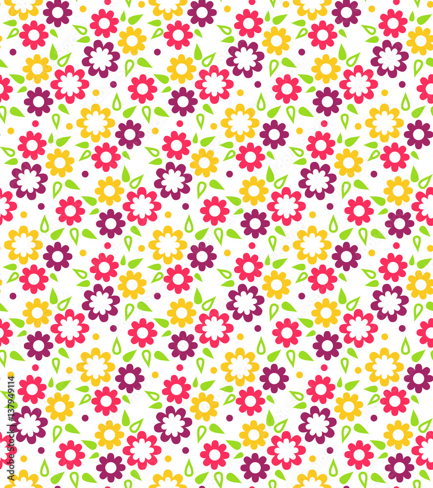Bright Abstract Seamless Pattern with Flowers