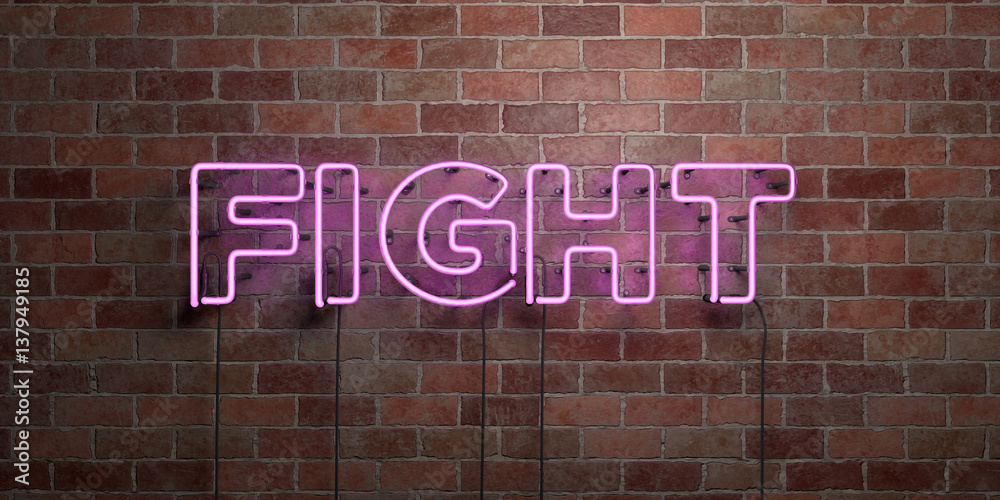 FIGHT - fluorescent Neon tube Sign on brickwork - Front view - 3D rendered royalty free stock picture. Can be used for online banner ads and direct mailers.. FIGHT - fluorescent Neon tube Sign on brickwork - Front view - 3D rendered royalty free stock picture. Can be used for online banner ads and direct mailers..