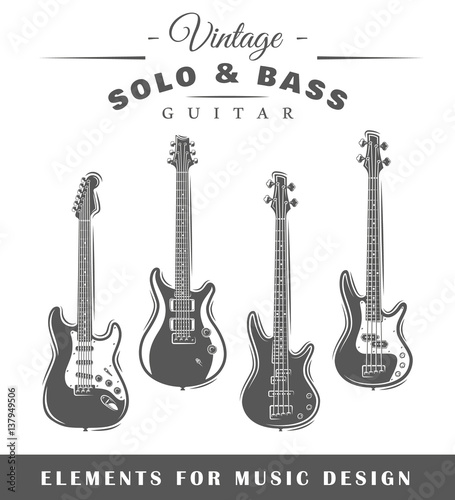 Set of electric guitars isolated on white background. Elements for design. Vector illustration