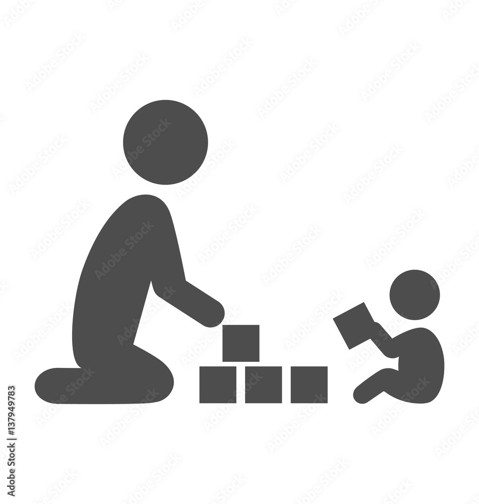 Parent plays with the baby pictogram flat icon isolated on white Parent plays with the baby pictogram flat icon isolated on white