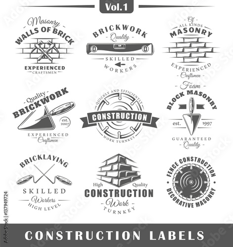 Obraz na plátne Set of vintage construction labels
