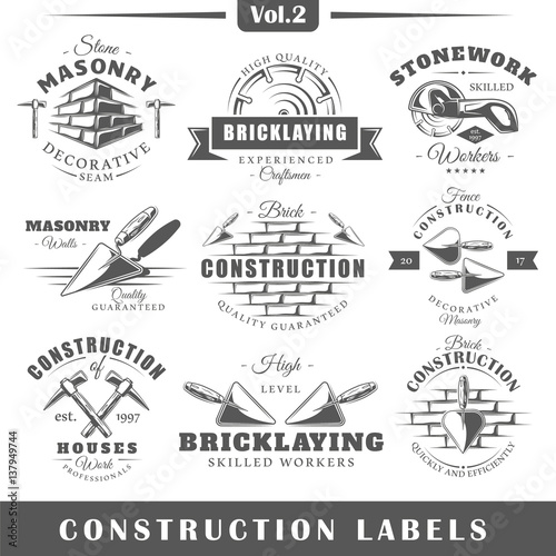 Print op canvas Set of vintage construction labels