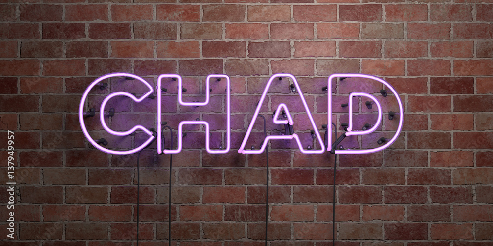 Obraz premium CHAD - fluorescent Neon tube Sign on brickwork - Front view - 3D rendered royalty free stock picture. Can be used for online banner ads and direct mailers..