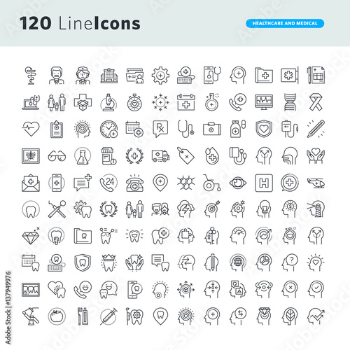 Set of premium concept icons for healthcare and medicine. Thin line vector icons for website design and development, app development.