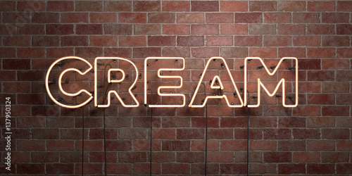 CREAM - fluorescent Neon tube Sign on brickwork - Front view - 3D rendered royalty free stock picture. Can be used for online banner ads and direct mailers.. © Chris Titze Imaging