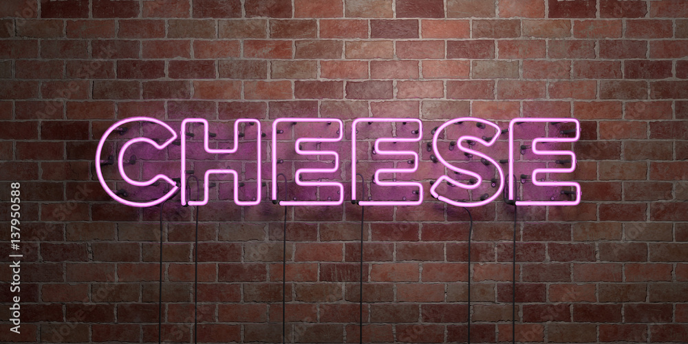 Obraz premium CHEESE - fluorescent Neon tube Sign on brickwork - Front view - 3D rendered royalty free stock picture. Can be used for online banner ads and direct mailers..
