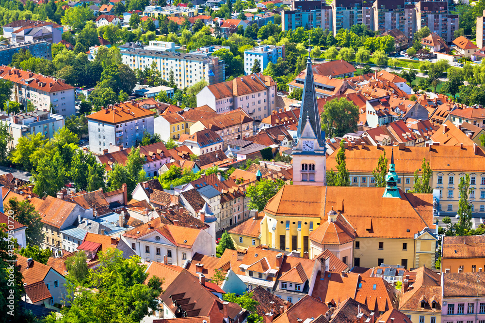 Old Ljubljana cityscape aerial view