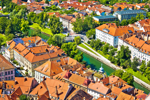 Aerial view of Ljubljana green river