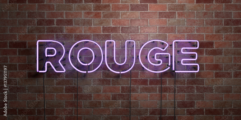 Fototapeta premium ROUGE - fluorescent Neon tube Sign on brickwork - Front view - 3D rendered royalty free stock picture. Can be used for online banner ads and direct mailers..