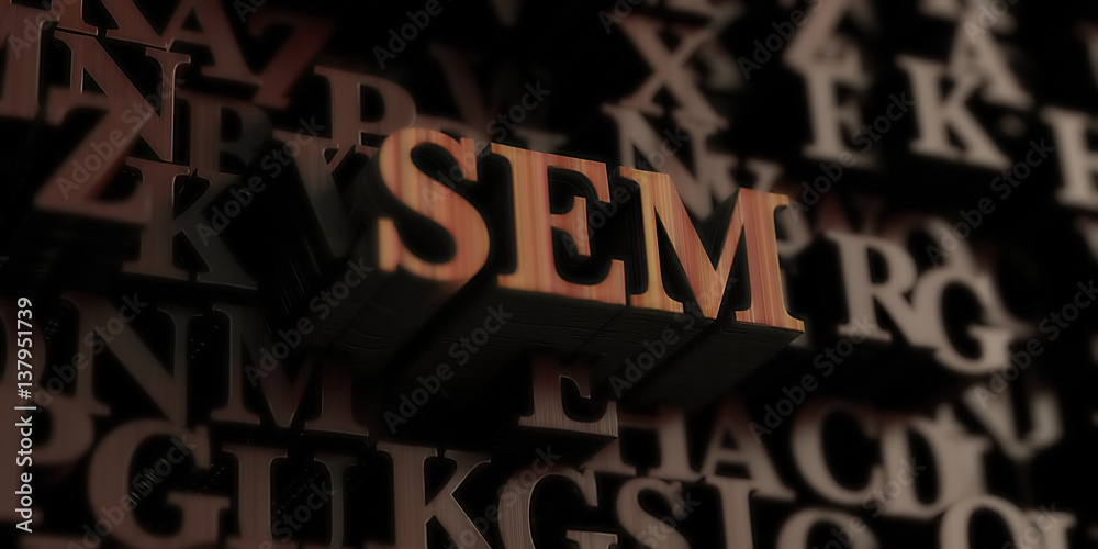 SEM - Wooden 3D rendered letters/message.  Can be used for an online banner ad or a print postcard.