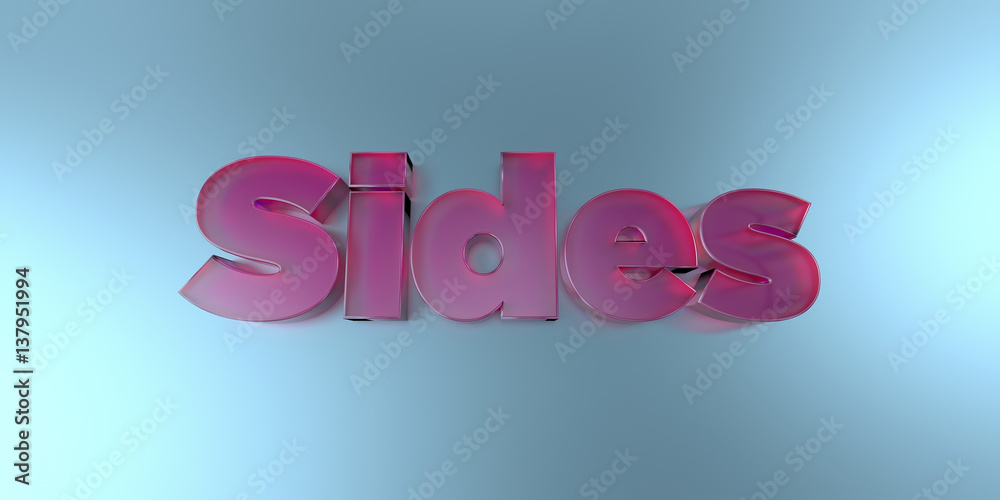 Naklejka premium Sides - colorful glass text on vibrant background - 3D rendered royalty free stock image.