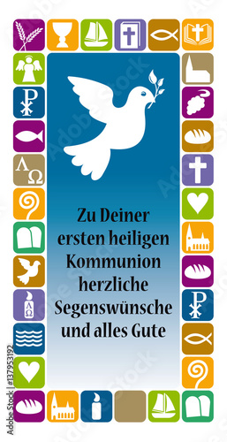 Karte mit Glückwunsch zur ersten heiligen Kommunion