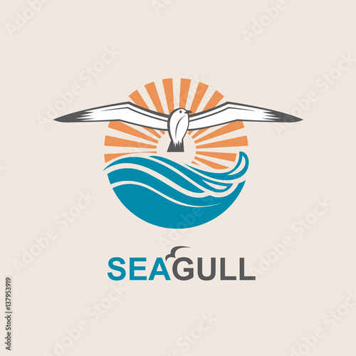 seagull icon with sea waves