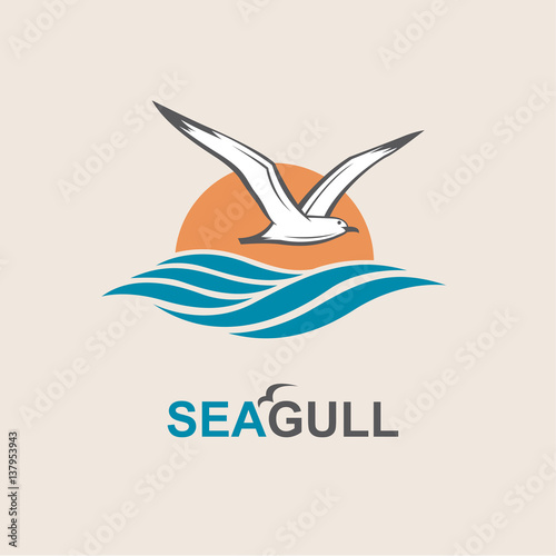 seagull icon with sea waves