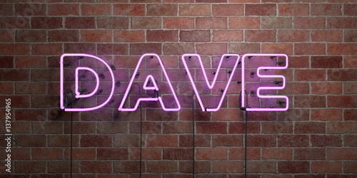 DAVE - fluorescent Neon tube Sign on brickwork - Front view - 3D rendered royalty free stock picture. Can be used for online banner ads and direct mailers.. photo