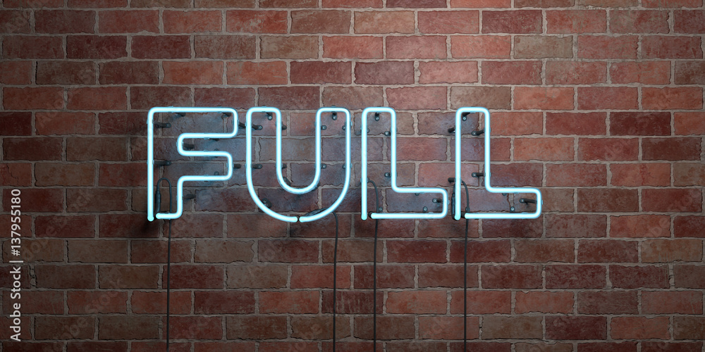 Obraz premium FULL - fluorescent Neon tube Sign on brickwork - Front view - 3D rendered royalty free stock picture. Can be used for online banner ads and direct mailers..