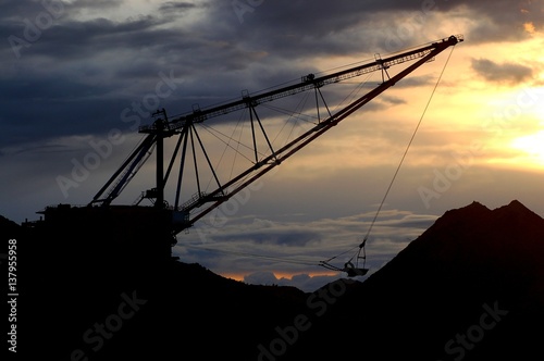 Dragline in open cast mining quarry