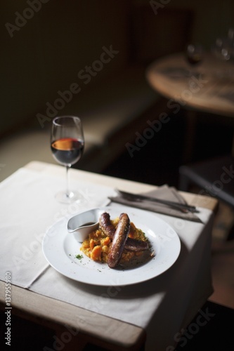 Belgian sausages with vegetable purée