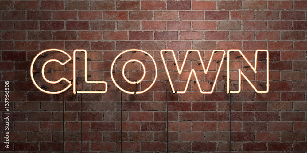 Obraz premium CLOWN - fluorescent Neon tube Sign on brickwork - Front view - 3D rendered royalty free stock picture. Can be used for online banner ads and direct mailers..